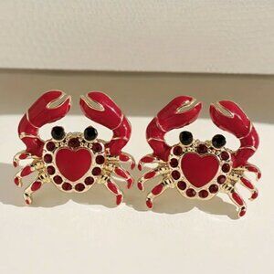 Cute Red Colorful Vintage Style Ocean Crab Enamel Studs Fashion Earrings Set